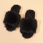 Fluffy pantoffels - dames huis slippers met open teen en faux fur - Bakkermode.nl