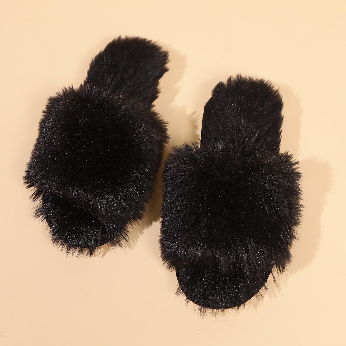 Fluffy pantoffels - dames huis slippers met open teen en faux fur - Bakkermode.nl