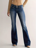 High-waisted flared jeans - medium blauwe dames denim broek