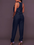Denim jumpsuit met rits en elastische taille - stijlvolle dames playsuit
