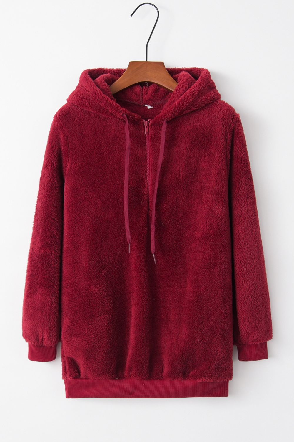 Warme fleece hoodie - oversized dames trui met halve rits en capuchon - Bakkermode.nl