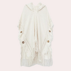 Poncho trui - chique beige damesgebreide wrap met capuchon