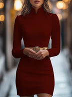 Elegante mini-jurk met mandarinakraag en ceinture - stijlvolle damesjurk