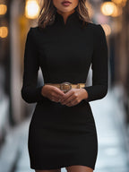 Elegante mini-jurk met mandarinakraag en ceinture - stijlvolle damesjurk