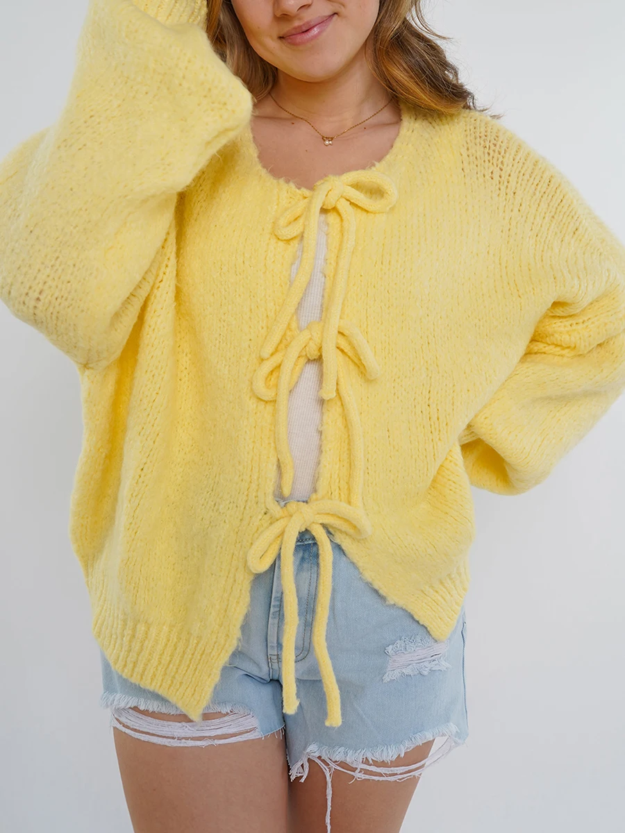 Gebreide cardigan - dames vest met unieke strikdetails - Bakkermode.nl