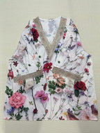 Dames t-shirt met paisleydessin - v-hals en kantdetail met halve mouwen