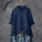 Dames lichte button-up blouse met relaxte fit en ruffle zoom - veelzijdige casual stijl