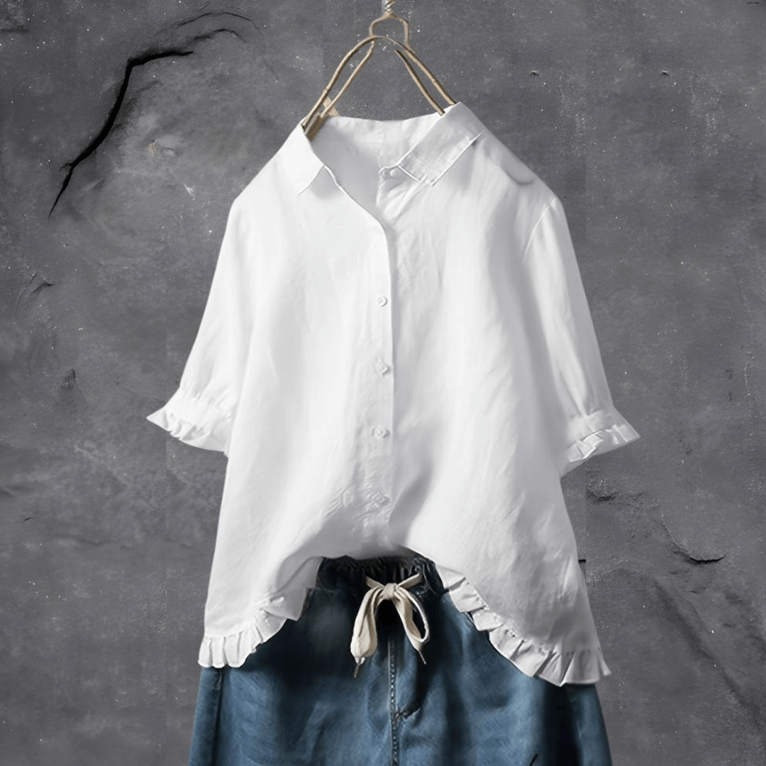 Dames lichte button-up blouse met relaxte fit en ruffle zoom - veelzijdige casual stijl