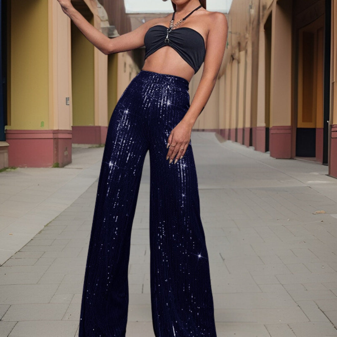 Damensequins brede pijp broeken - elegante hoge taille feestbroeken voor dames