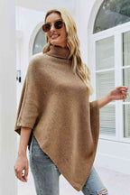 Dames poncho trui - stijlvolle brei met hoge kraag