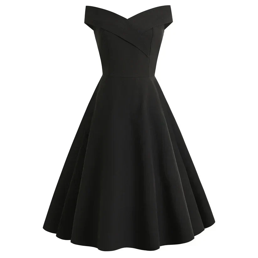 Dames off-shoulder vintage a-lijn jurk - elegante midi jurk voor bruiloften en speciale gelegenheden