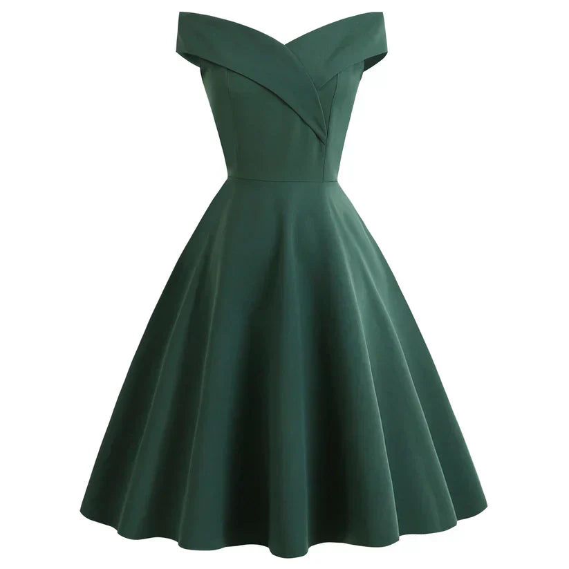 Dames off-shoulder vintage a-lijn jurk - elegante midi jurk voor bruiloften en speciale gelegenheden