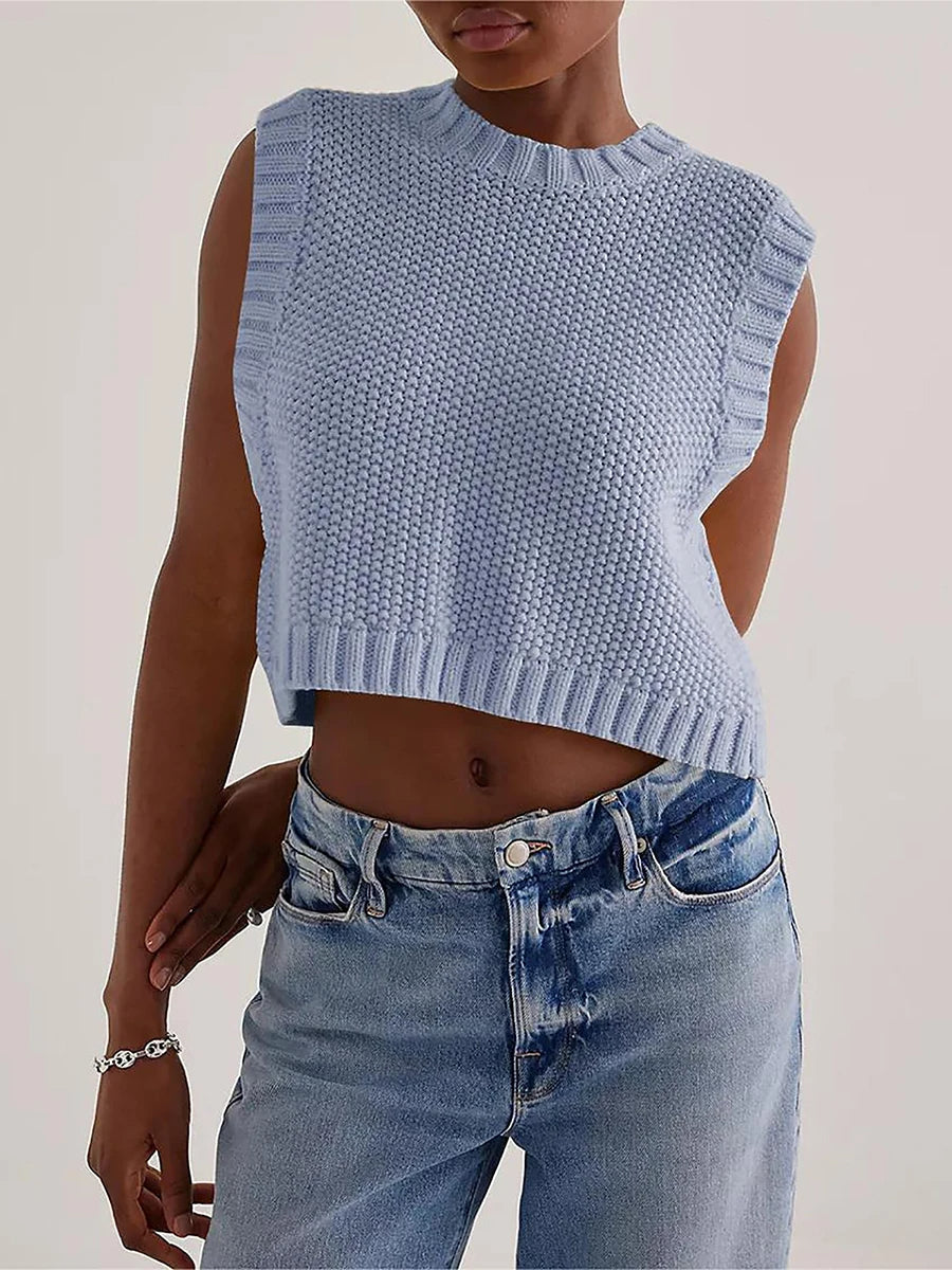Dames mouwloze gebreide crop top met open rug - moeiteloze zomerstijl voor casual uitjes