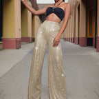 Damensequins brede pijp broeken - elegante hoge taille feestbroeken voor dames