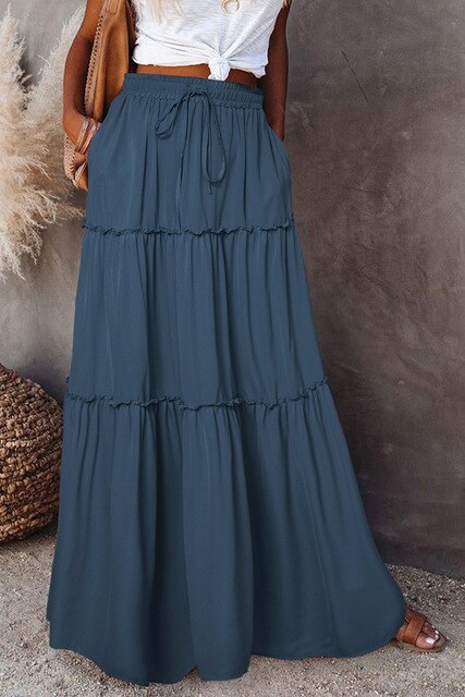 Gelaagde maxi rok - elegante damesrok met elastische tailleband