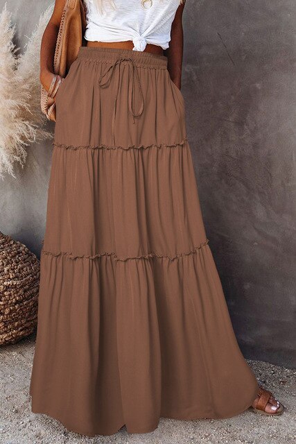 Gelaagde maxi rok - elegante damesrok met elastische tailleband