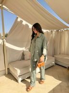 2-delige vrouwenlinnen blouse en broek set - luchtige zomeroutfit voor casual gebruik