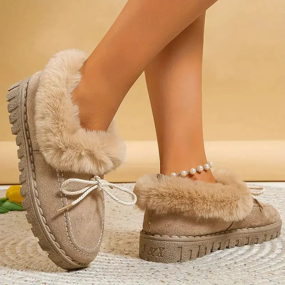 Dames faux fur gevoerde mocassinslippers - gezellige binnenschoenen