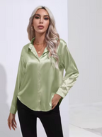 Dames satijnen blouse met lange mouwen - chique lichtgewicht blouse voor kantoor