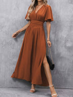 Rust maxi jurk - elegante damesjurk met vlindermouwen