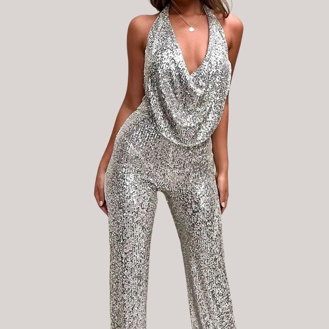 Glitter jumpsuit - elegante damesoutfit met diepe v-hals