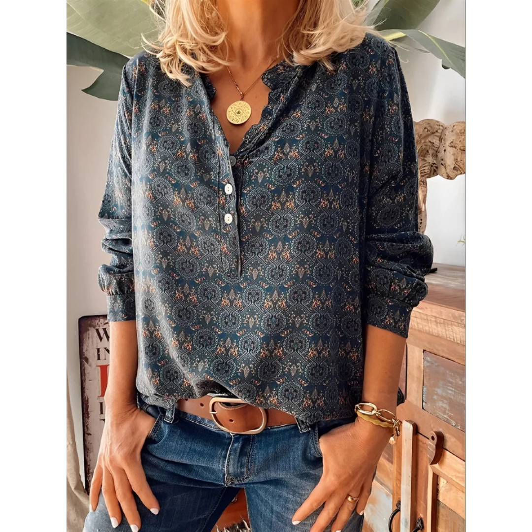 Dames vintage stijl donkergrijze blouse met knopen - ademend