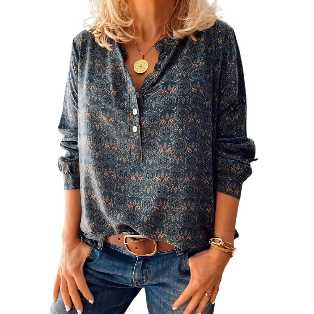 Dames vintage stijl donkergrijze blouse met knopen - ademend