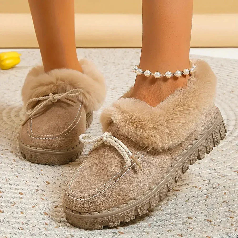 Dames faux fur gevoerde mocassinslippers - gezellige binnenschoenen