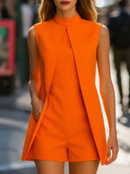 Dames casual jurk stijlvolle oranje romper cape - mouwloze outfit voor speciale gelegenheden