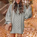 Oversized gebreide jurk - dames trui-jurk met kabelpatroon - Bakkermode.nl