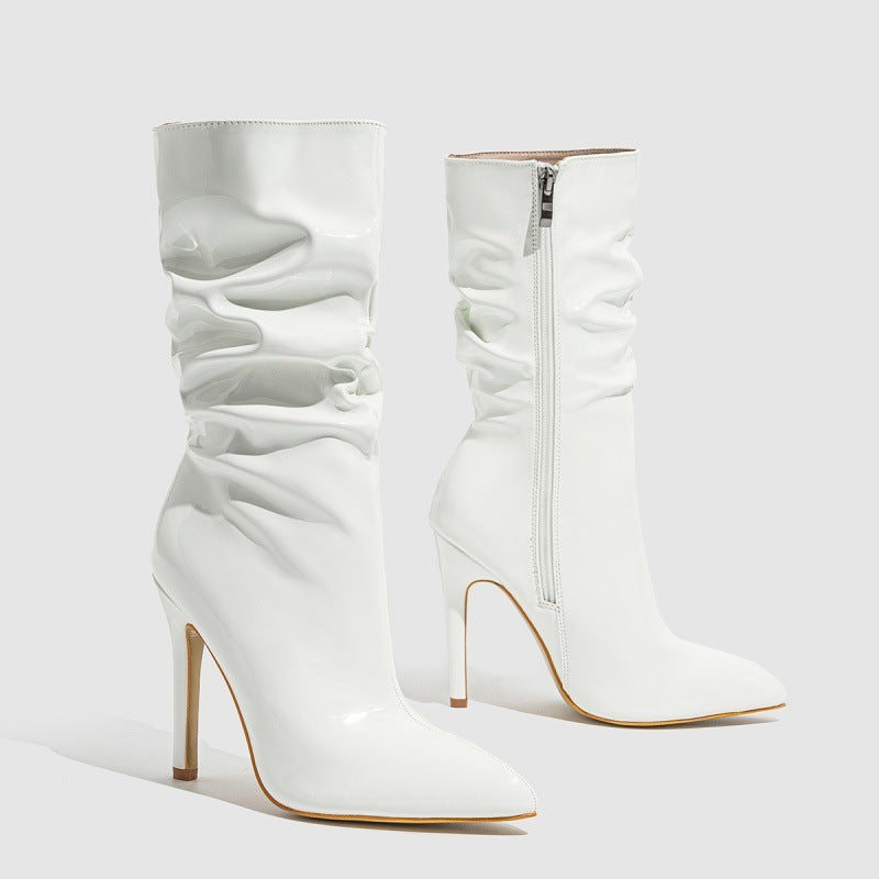 Dames laklaarzen - enkellaarsjes met spitse neus, hoge hak en glanzende finish - Bakkermode.nl