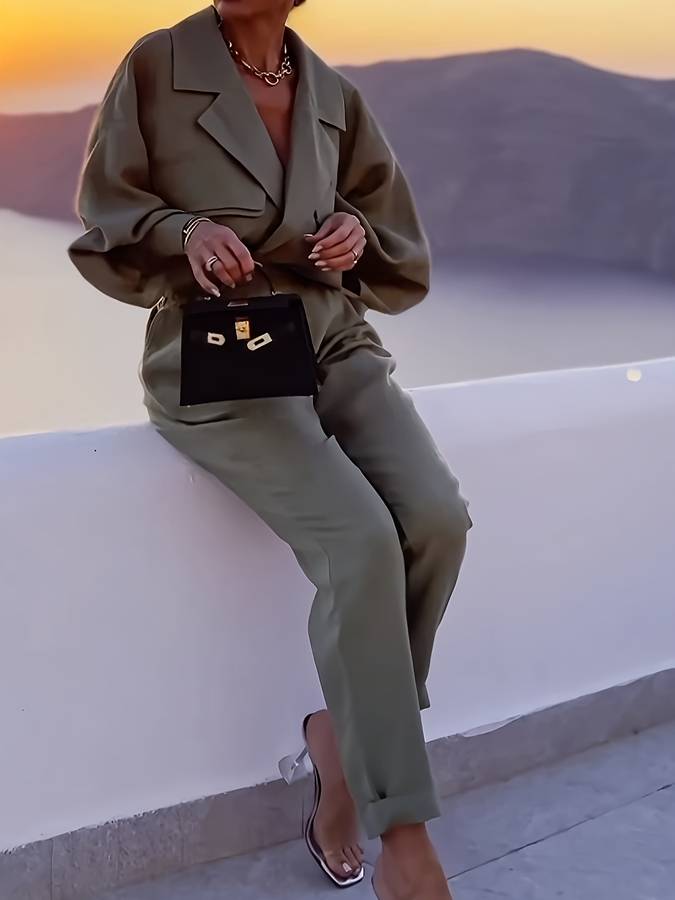 2-delige chique damesensemble - verfijnde groene blazer en broek voor smart casual stijl - modieus ontwerp