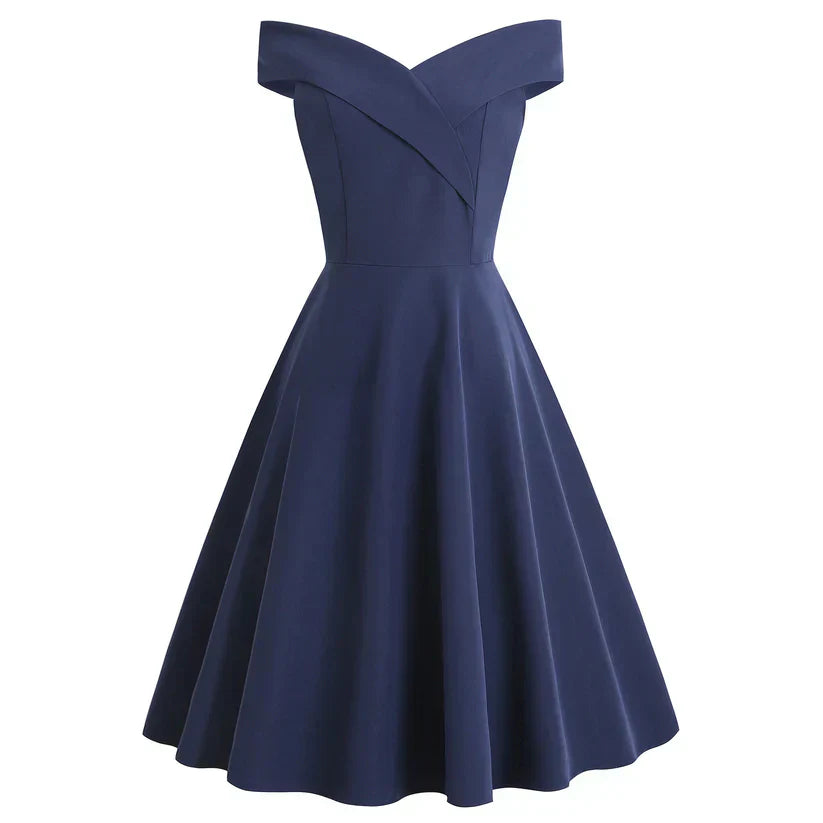 Dames off-shoulder vintage a-lijn jurk - elegante midi jurk voor bruiloften en speciale gelegenheden