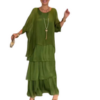 Vrouwen maxi jurk elegante lange mouwen met tiered ontwerp - lichtgewicht stof voor speciale gelegenheden