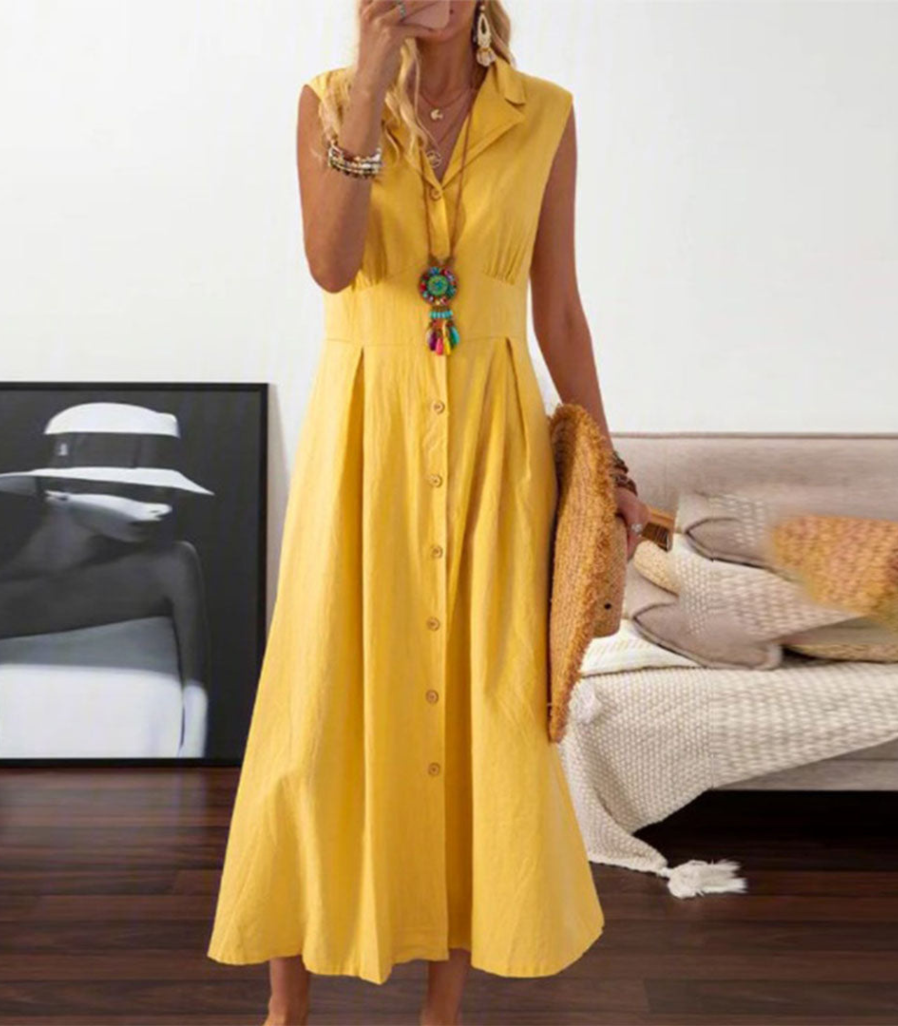 Zomerjurk - chique mouwloze knopenjurk voor warme dagen