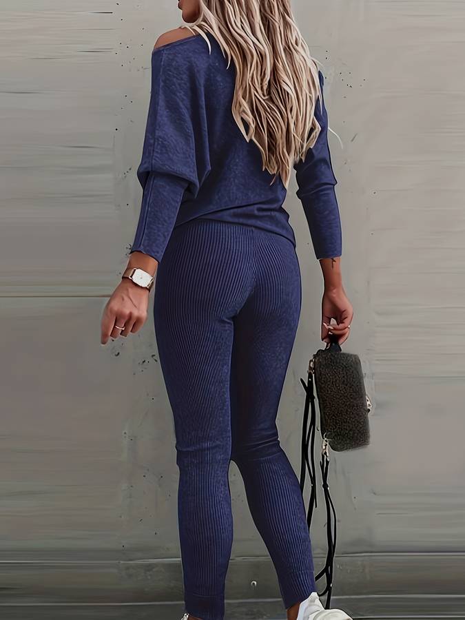 2-delige dames lounge set - ribbel trui en broek voor casual uitjes