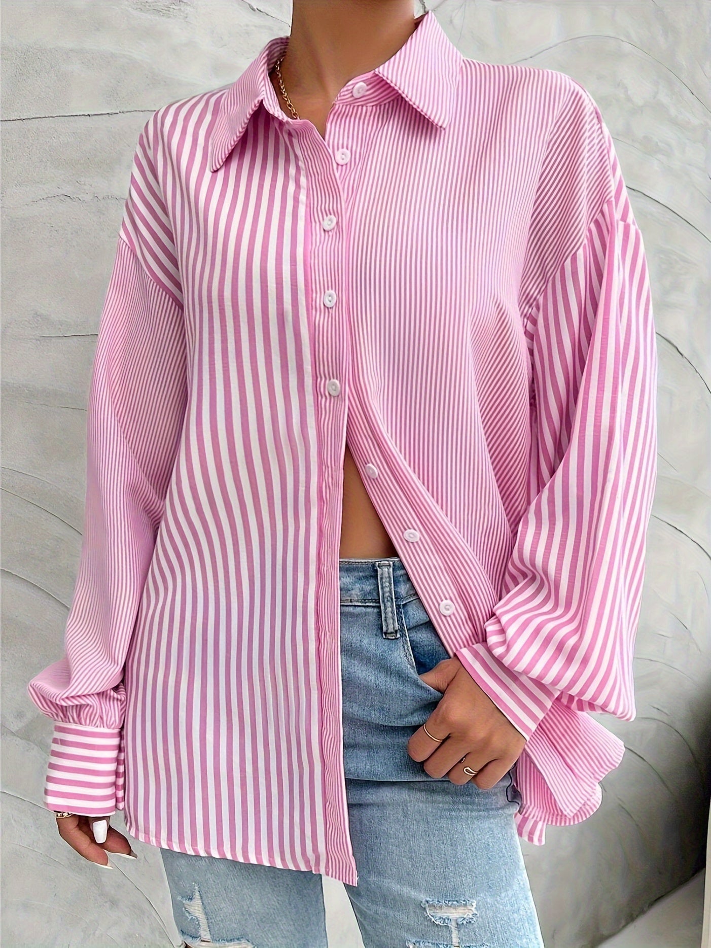 Roze gestreepte blouse - modieuze dames button-up top