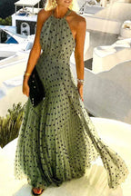 Maxi jurk - elegante halterjurk voor dames met plooidetail