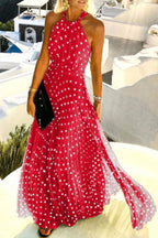 Maxi jurk - elegante halterjurk voor dames met plooidetail