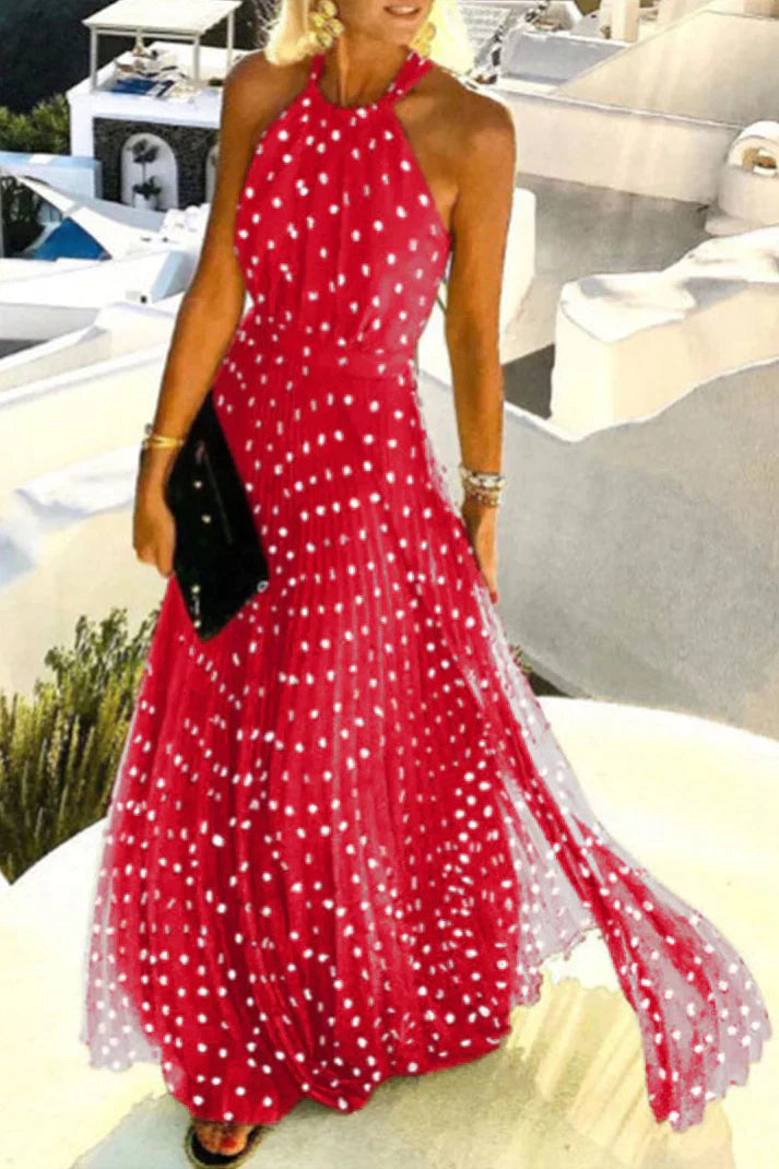 Maxi jurk - elegante halterjurk voor dames met plooidetail