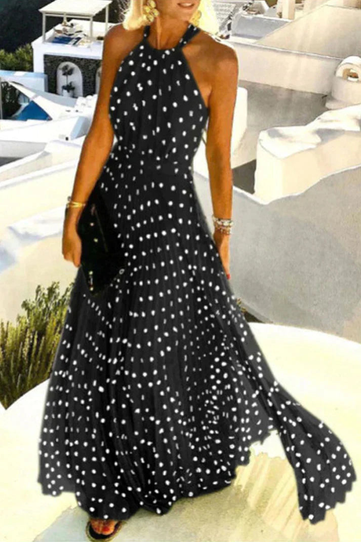 Maxi jurk - elegante halterjurk voor dames met plooidetail