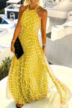 Maxi jurk - elegante halterjurk voor dames met plooidetail