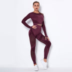 2-delige sportset gebreide absorberende yoga set - lange mouwen yoga pak voor dames - Bakkermode.nl