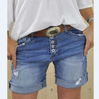 Dames ripped denim shorts - trendy high-waisted shorts voor vrouwen
