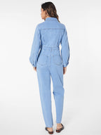 Denim jumpsuit met klepzakken - stijlvolle blauwe dames overall