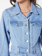 Denim jumpsuit met klepzakken - stijlvolle blauwe dames overall