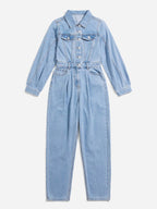 Denim jumpsuit met klepzakken - stijlvolle blauwe dames overall