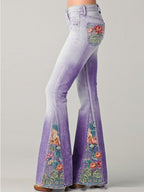 Flared jeans met vintage bloemenprint - dames stijlvolle denim broeken