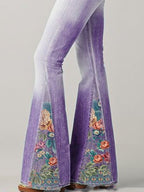 Flared jeans met vintage bloemenprint - dames stijlvolle denim broeken