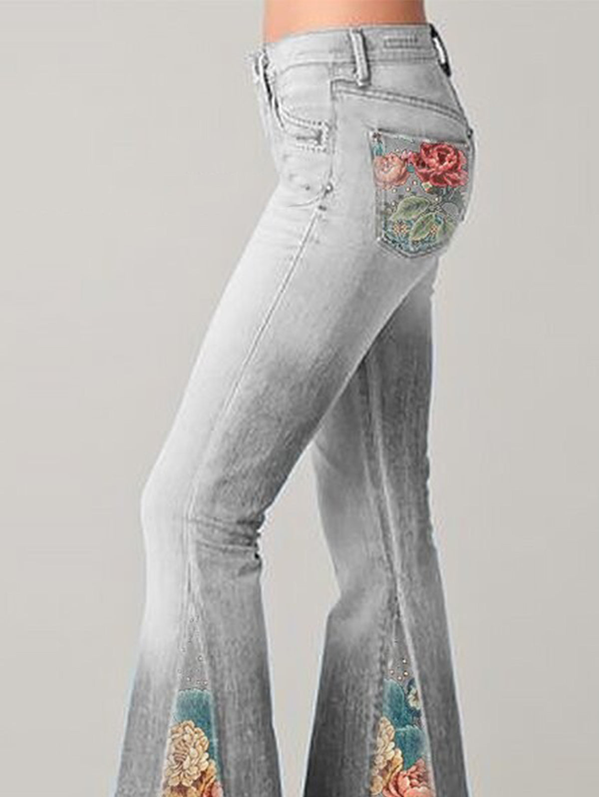 Flared jeans met vintage bloemenprint - dames stijlvolle denim broeken